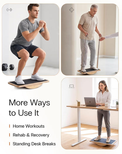 Wooden Balance Board, Basic Rocker or Advanced 360° Wobble | Beginner-to-Advanced Options, Non-Slip Surface, Ankle Rehab, Physical Therapy, Core Stability and Balance Training