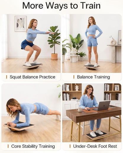 Wooden Balance Board, Basic Rocker or Advanced 360° Wobble | Beginner-to-Advanced Options, Non-Slip Surface, Ankle Rehab, Physical Therapy, Core Stability and Balance Training