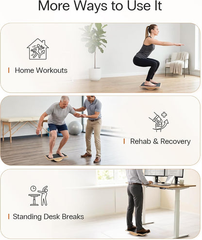 Wooden Balance Board, Basic Rocker or Advanced 360° Wobble | Beginner-to-Advanced Options, Non-Slip Surface, Ankle Rehab, Physical Therapy, Core Stability and Balance Training