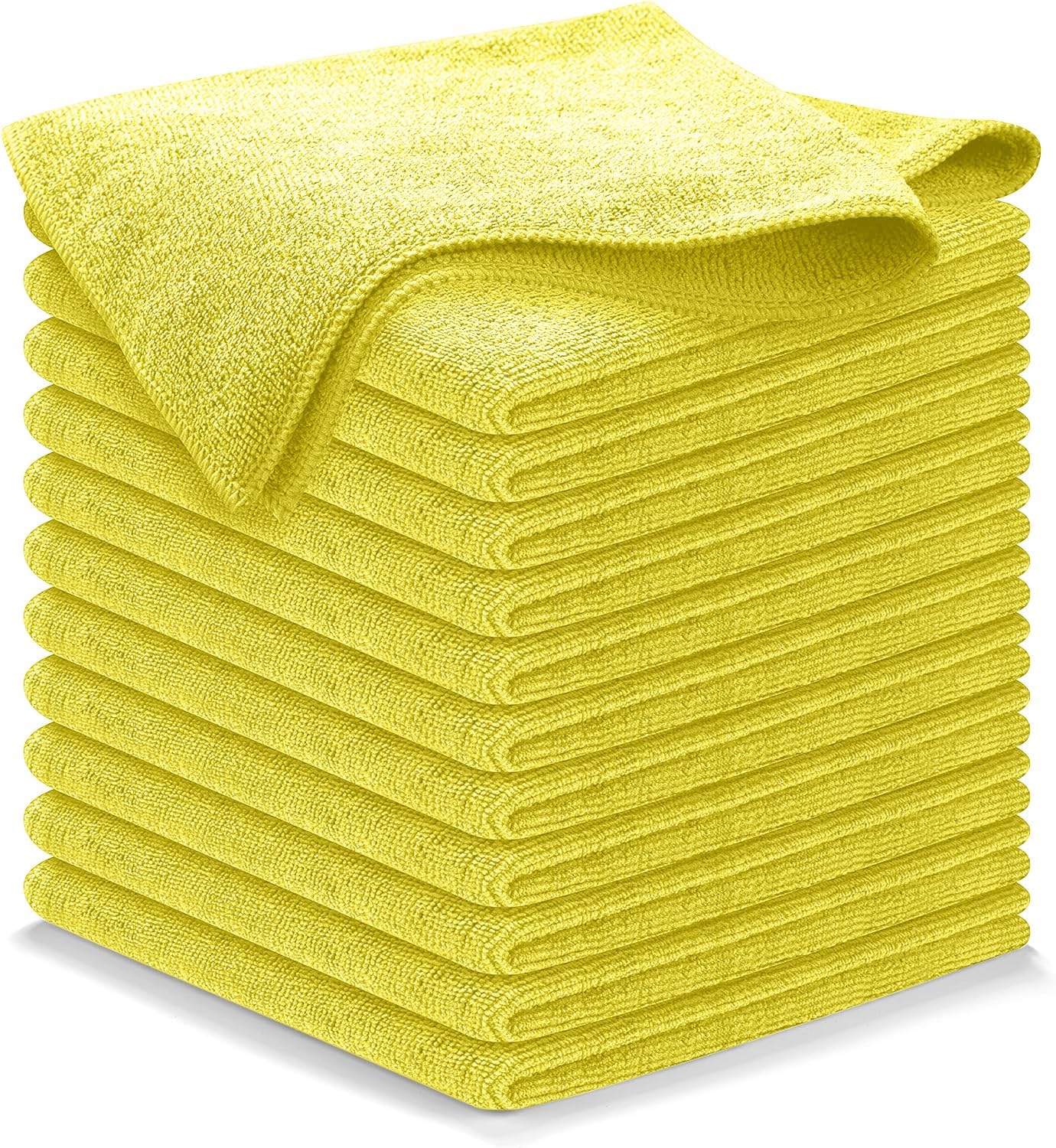 Microfiber Cleaning Cloth Yellow - 12 Pcs 12.5"x12.5" - High Performance - 1200 Washes, Ultra Absorbent Towels Weave Grime & Liquid for Streak-Free Mirror Shine - Car Washing Cloth