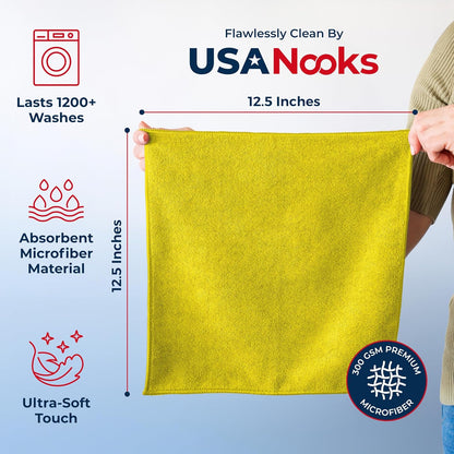 Microfiber Cleaning Cloth Yellow - 12 Pcs 12.5"x12.5" - High Performance - 1200 Washes, Ultra Absorbent Towels Weave Grime & Liquid for Streak-Free Mirror Shine - Car Washing Cloth
