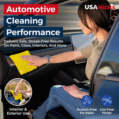 Microfiber Cleaning Cloth Yellow - 12 Pcs 12.5"x12.5" - High Performance - 1200 Washes, Ultra Absorbent Towels Weave Grime & Liquid for Streak-Free Mirror Shine - Car Washing Cloth