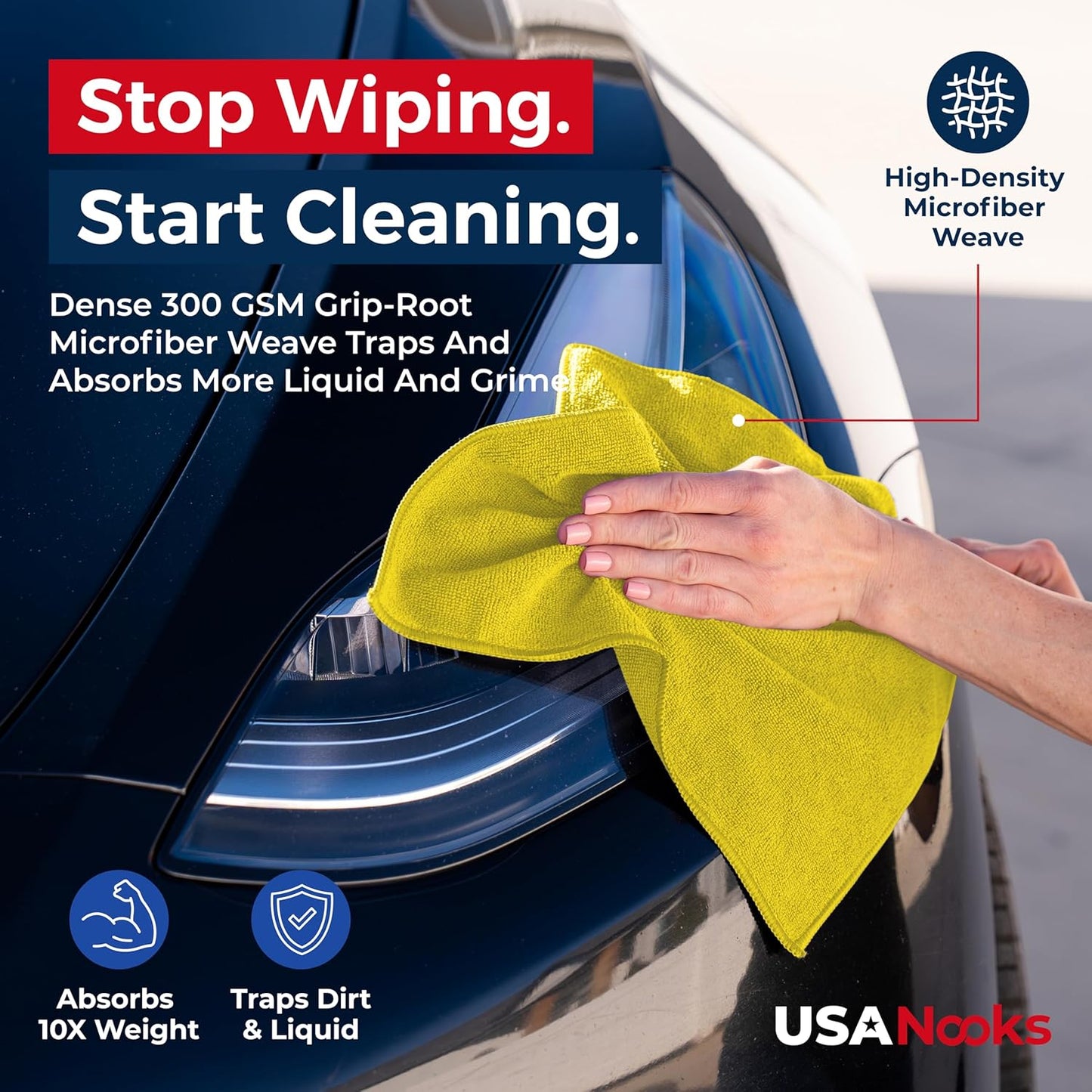 Microfiber Cleaning Cloth Yellow - 12 Pcs 12.5"x12.5" - High Performance - 1200 Washes, Ultra Absorbent Towels Weave Grime & Liquid for Streak-Free Mirror Shine - Car Washing Cloth