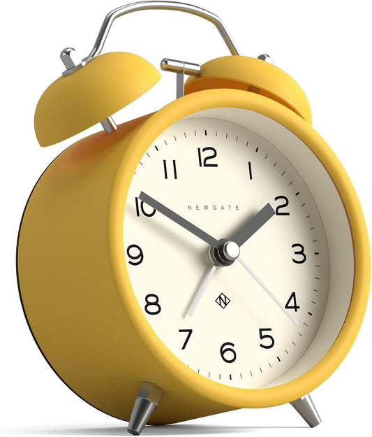 ® Charlie Bell Echo Alarm Clock | Modern take on Classic Twin Bell Clock | Yellow | Easy to Read Numbers | Ideal for Bedside, Desk or Shelf | Modern Retro Bedroom & Office Accessory