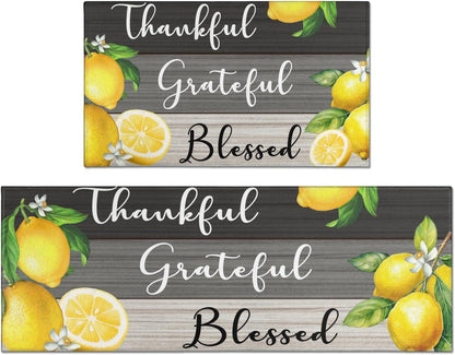 Lemon Kitchen Mats for Floor Kitchen Rugs Sets of 2 Non Slip Washable Lemon Kitchen Rugs Anti Fatigue 47x17 Inch and 30x17