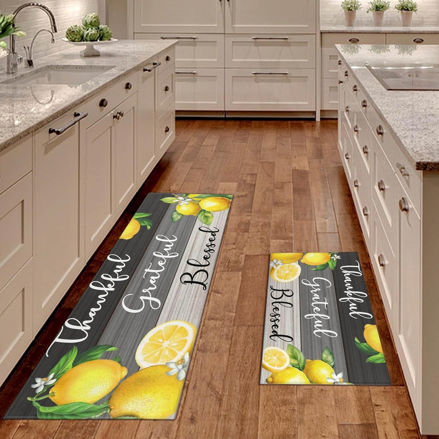 Lemon Kitchen Mats for Floor Kitchen Rugs Sets of 2 Non Slip Washable Lemon Kitchen Rugs Anti Fatigue 47x17 Inch and 30x17