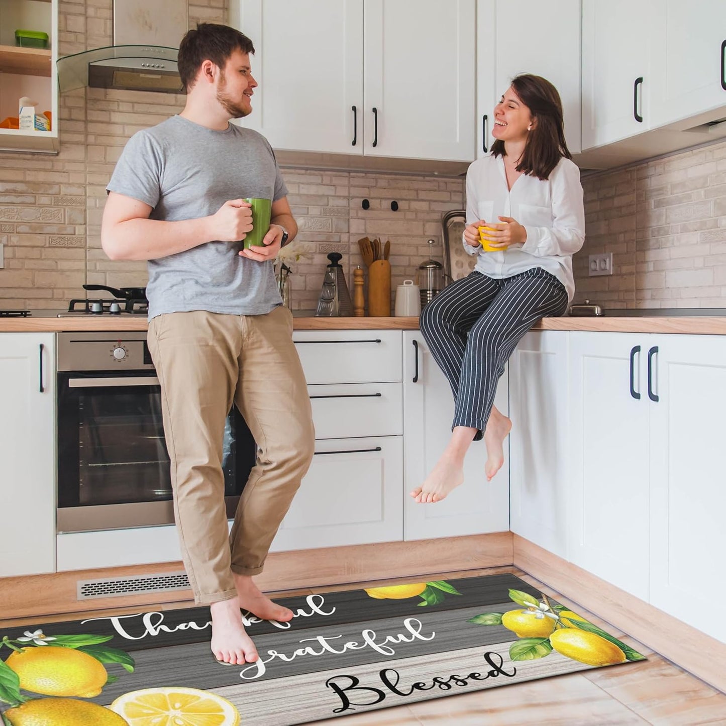 Lemon Kitchen Mats for Floor Kitchen Rugs Sets of 2 Non Slip Washable Lemon Kitchen Rugs Anti Fatigue 47x17 Inch and 30x17