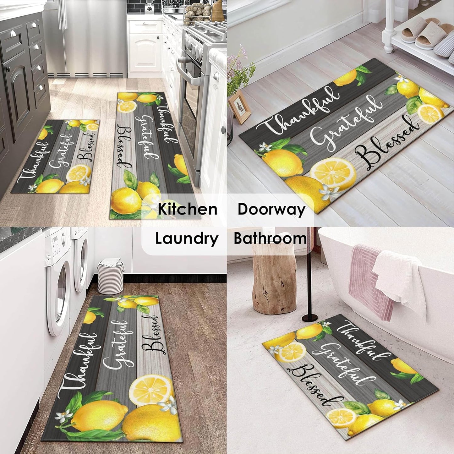 Lemon Kitchen Mats for Floor Kitchen Rugs Sets of 2 Non Slip Washable Lemon Kitchen Rugs Anti Fatigue 47x17 Inch and 30x17
