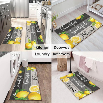 Lemon Kitchen Mats for Floor Kitchen Rugs Sets of 2 Non Slip Washable Lemon Kitchen Rugs Anti Fatigue 47x17 Inch and 30x17