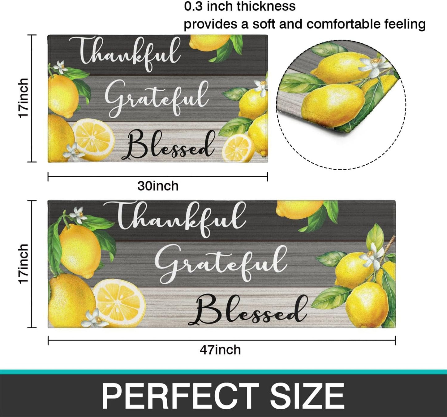 Lemon Kitchen Mats for Floor Kitchen Rugs Sets of 2 Non Slip Washable Lemon Kitchen Rugs Anti Fatigue 47x17 Inch and 30x17