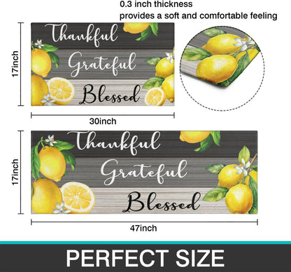 Lemon Kitchen Mats for Floor Kitchen Rugs Sets of 2 Non Slip Washable Lemon Kitchen Rugs Anti Fatigue 47x17 Inch and 30x17