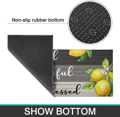 Lemon Kitchen Mats for Floor Kitchen Rugs Sets of 2 Non Slip Washable Lemon Kitchen Rugs Anti Fatigue 47x17 Inch and 30x17