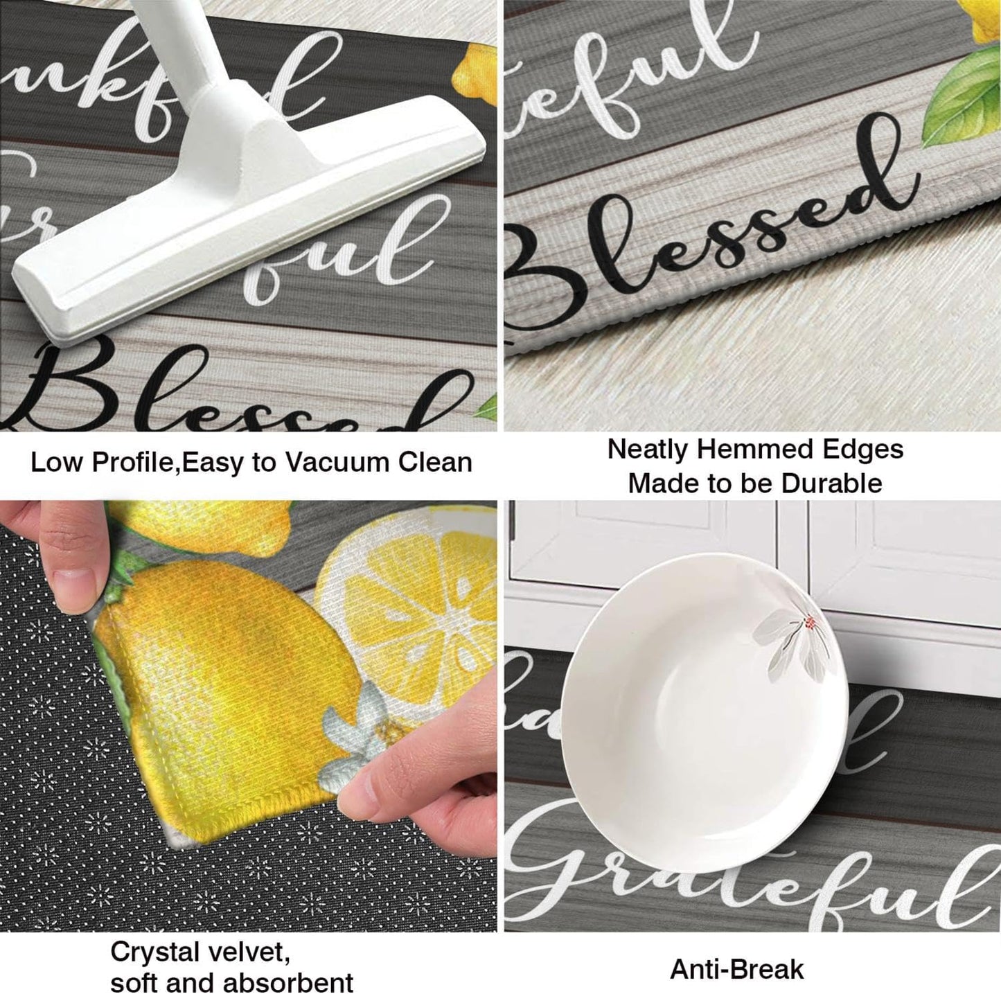 Lemon Kitchen Mats for Floor Kitchen Rugs Sets of 2 Non Slip Washable Lemon Kitchen Rugs Anti Fatigue 47x17 Inch and 30x17