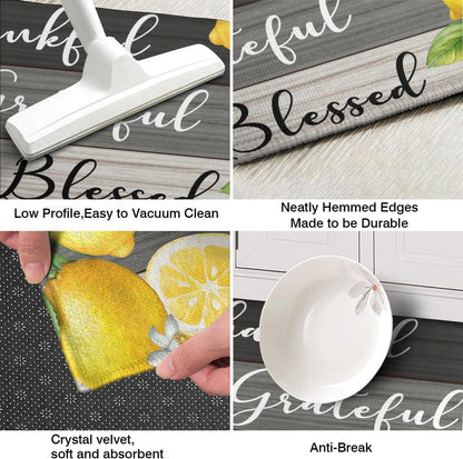 Lemon Kitchen Mats for Floor Kitchen Rugs Sets of 2 Non Slip Washable Lemon Kitchen Rugs Anti Fatigue 47x17 Inch and 30x17