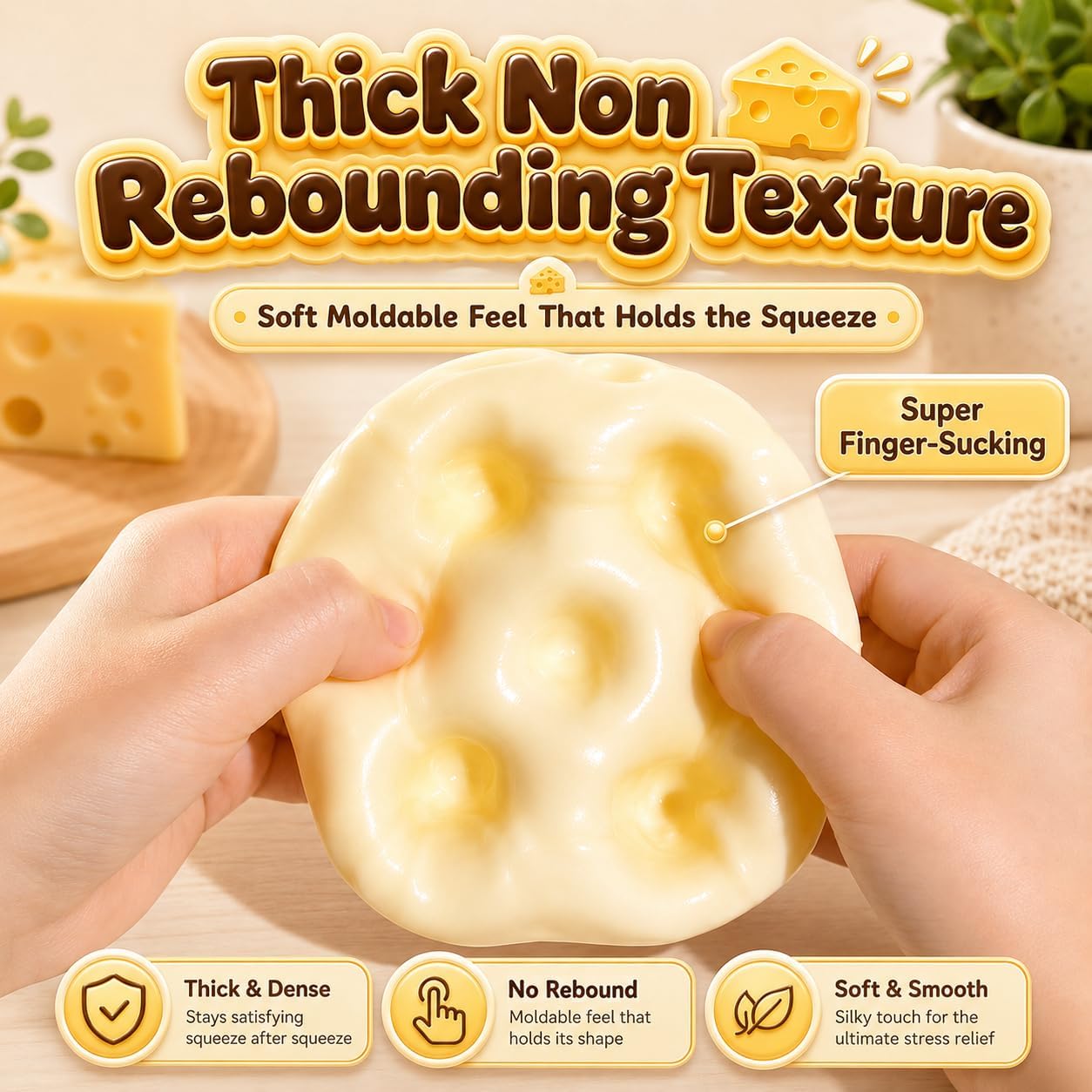 Cheese Squishy Toys Stress Jumbo Squeeze Squishies Relief Fidget Toy Moldable Giant Cheese Block Stress Soft Food Sensory Shaped for Adults Novelty Surprise Gift (Yellow)