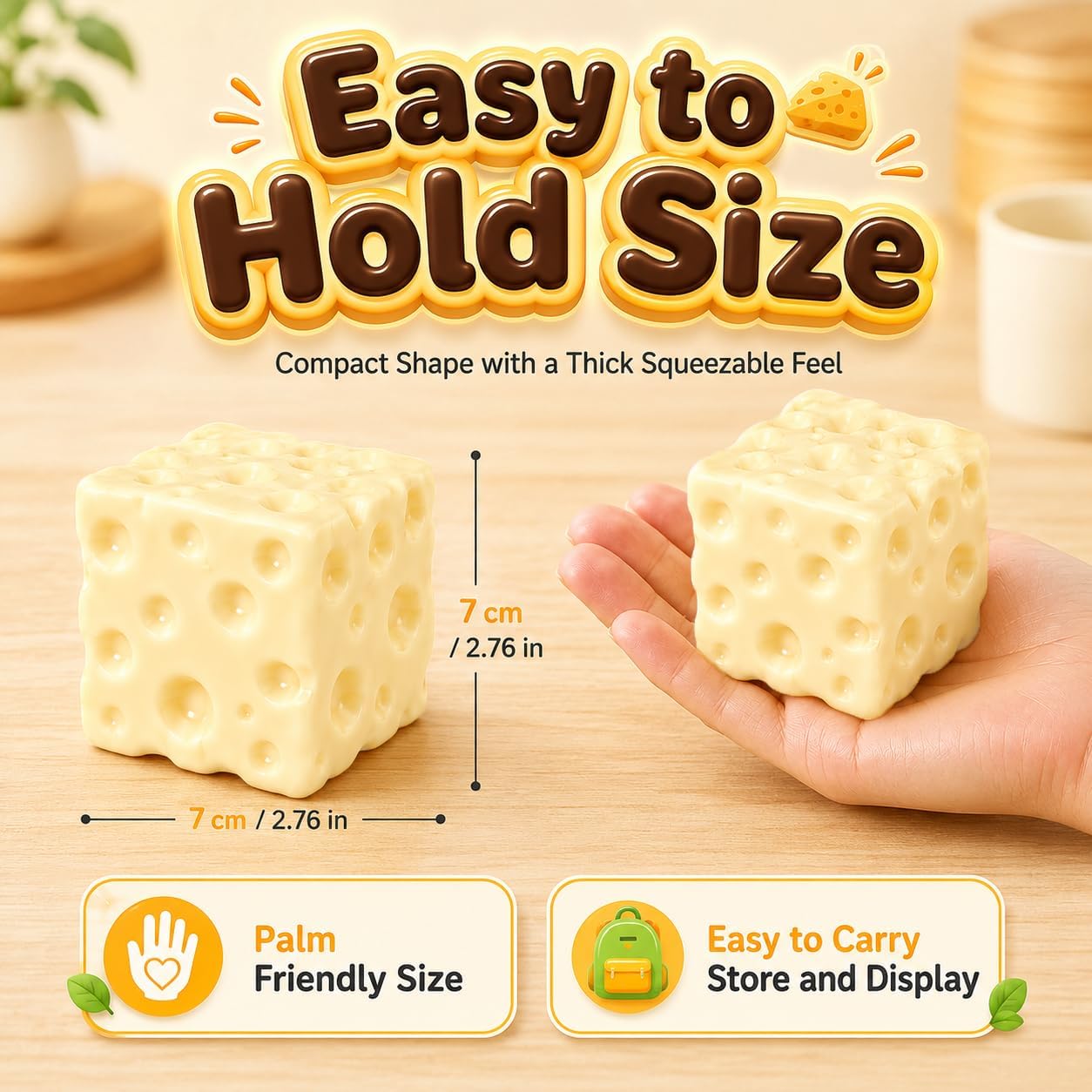 Cheese Squishy Toys Stress Jumbo Squeeze Squishies Relief Fidget Toy Moldable Giant Cheese Block Stress Soft Food Sensory Shaped for Adults Novelty Surprise Gift (Yellow)