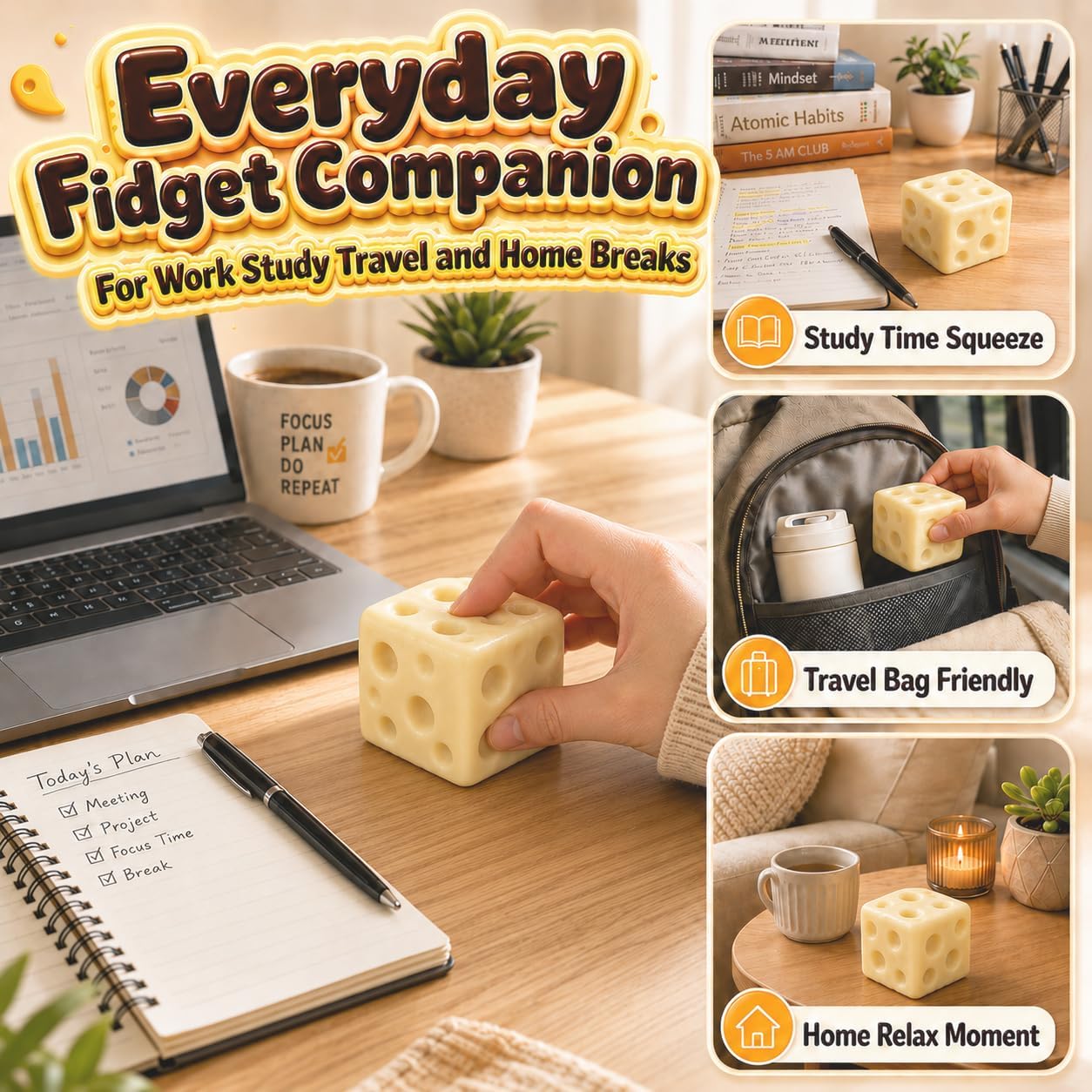 Cheese Squishy Toys Stress Jumbo Squeeze Squishies Relief Fidget Toy Moldable Giant Cheese Block Stress Soft Food Sensory Shaped for Adults Novelty Surprise Gift (Yellow)