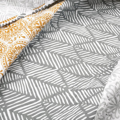 Bohemian Stripe Quilt 3 Piece Set California King, Yellow/Gray - Striped Bedding Set - Yellow Quilt - California King Quilt - Boho Decor