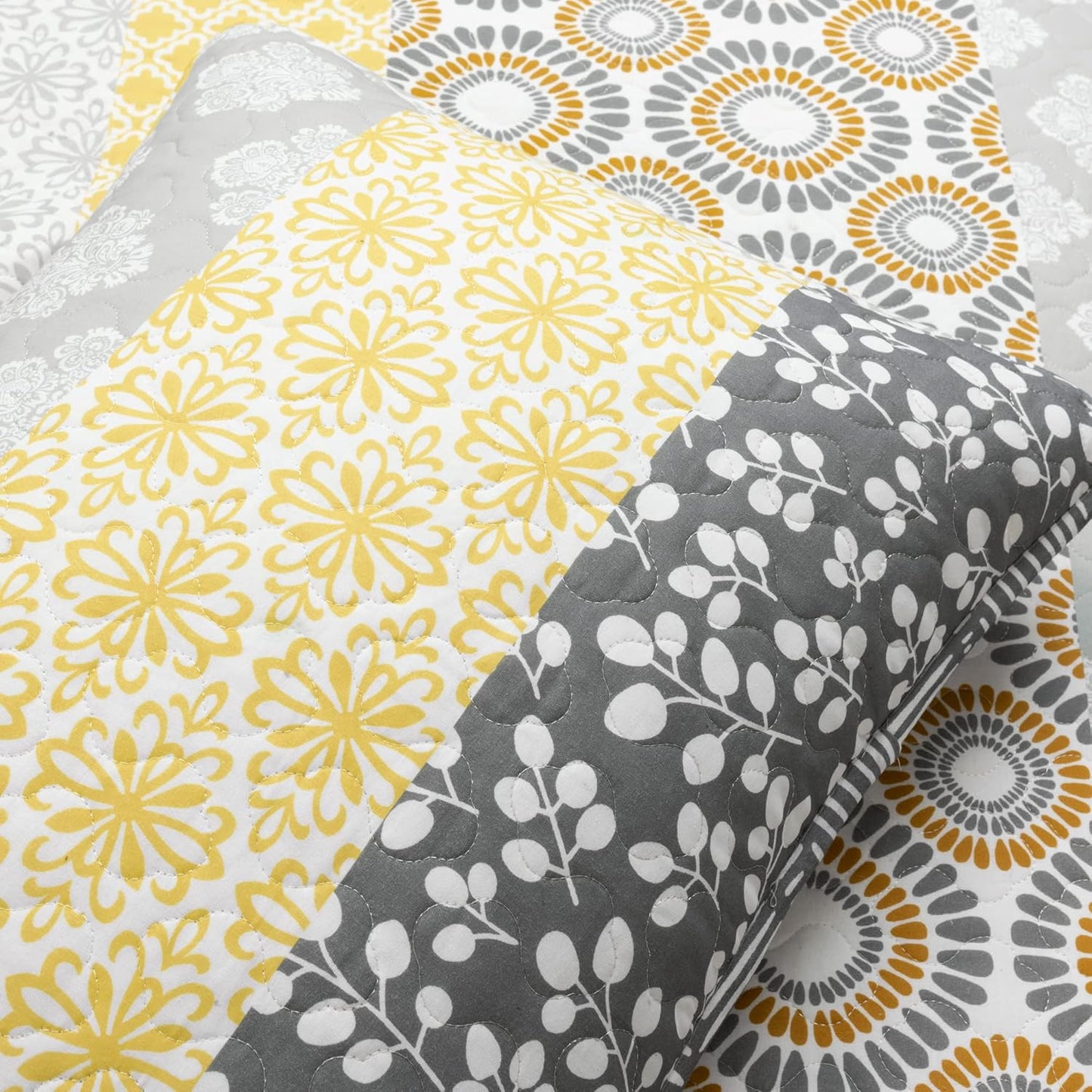 Bohemian Stripe Quilt 3 Piece Set California King, Yellow/Gray - Striped Bedding Set - Yellow Quilt - California King Quilt - Boho Decor