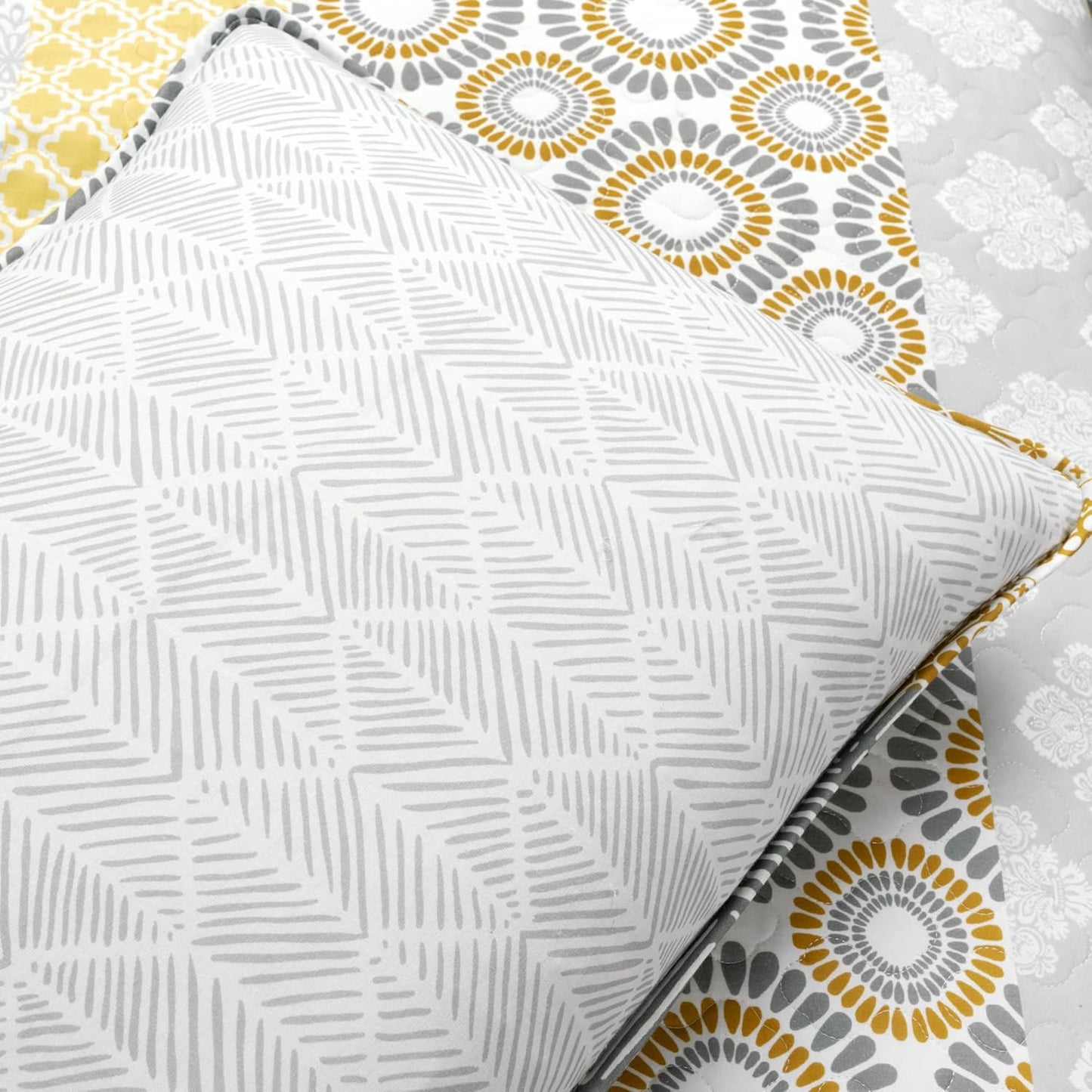 Bohemian Stripe Quilt 3 Piece Set California King, Yellow/Gray - Striped Bedding Set - Yellow Quilt - California King Quilt - Boho Decor