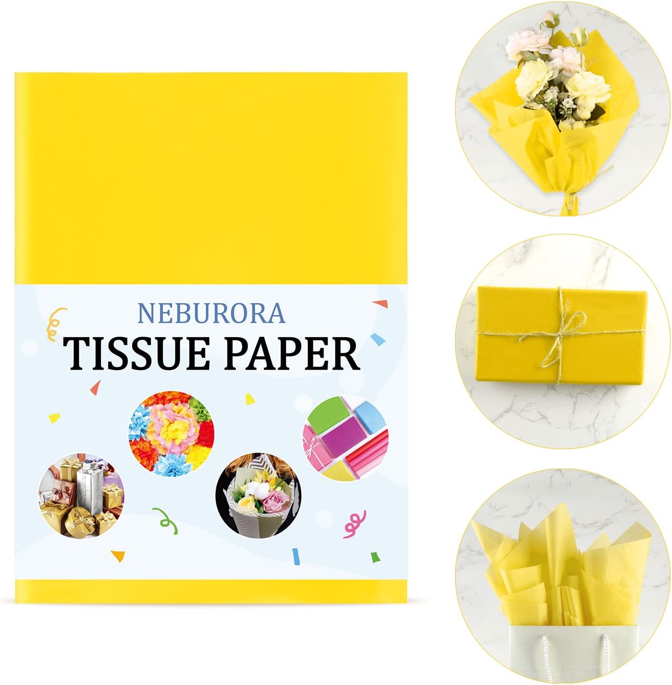 120 Sheets Yellow Tissue Paper - 14 x 20 Inches Wrapping Tissue Paper Bulk - Yellow Wrap Paper Sheets for Gift Bags, Packaging, Floral Filler, Birthday, Baby Shower, Sunflower Decor