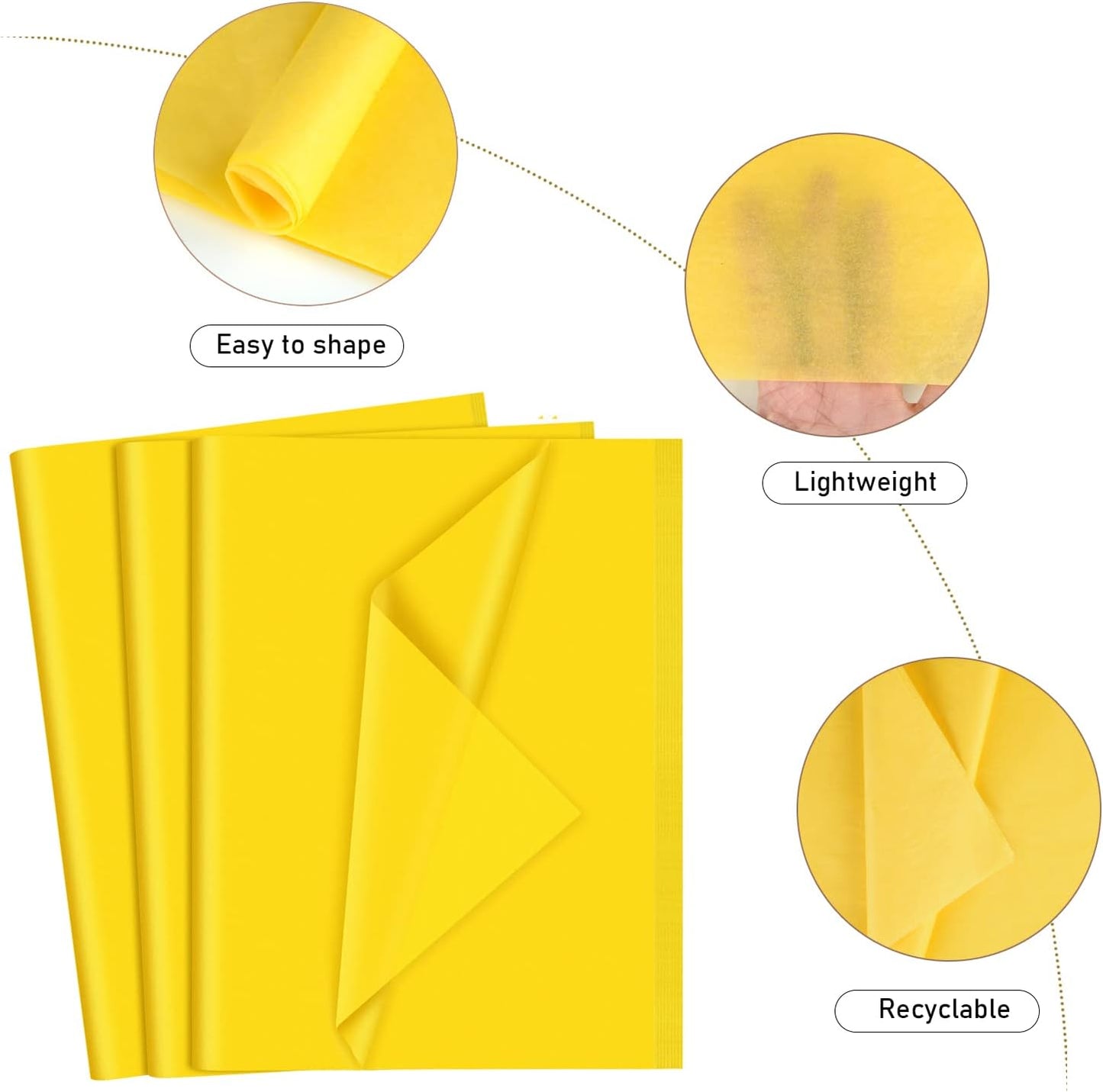 120 Sheets Yellow Tissue Paper - 14 x 20 Inches Wrapping Tissue Paper Bulk - Yellow Wrap Paper Sheets for Gift Bags, Packaging, Floral Filler, Birthday, Baby Shower, Sunflower Decor