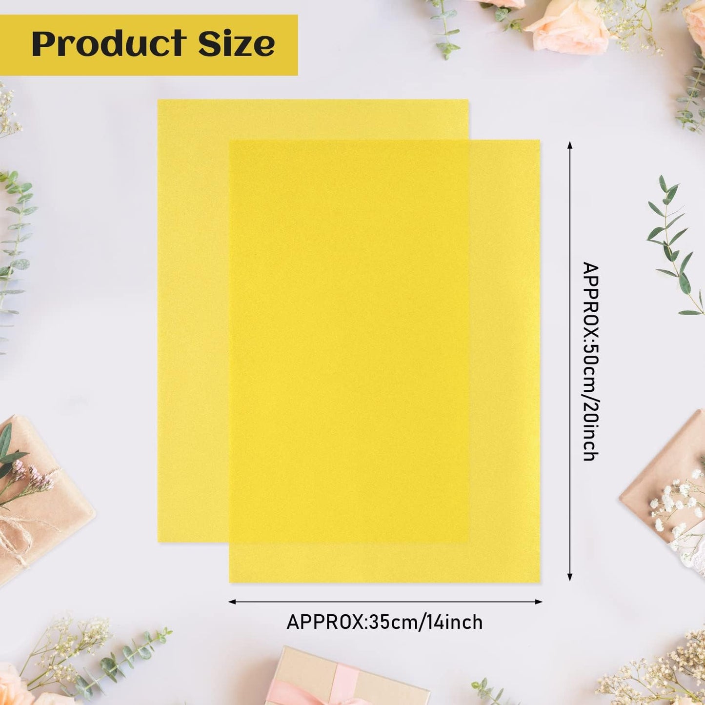 120 Sheets Yellow Tissue Paper - 14 x 20 Inches Wrapping Tissue Paper Bulk - Yellow Wrap Paper Sheets for Gift Bags, Packaging, Floral Filler, Birthday, Baby Shower, Sunflower Decor