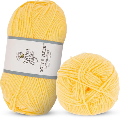 Yarn Bee Soft & Sleek Yarn, 700 Pale Yellow | 4 Medium Weight, 100% Low Pill Acrylic, 232 Yards Per Skein