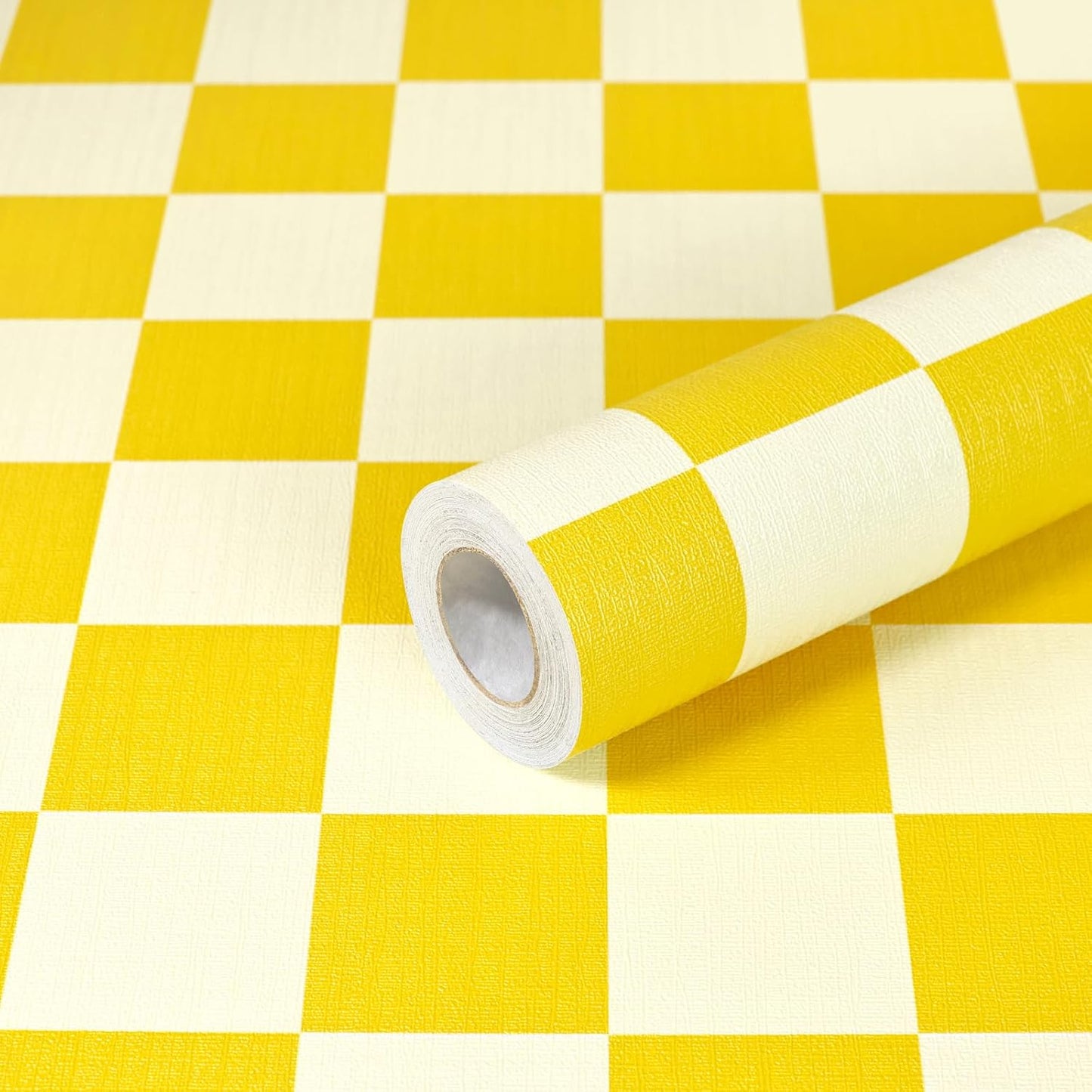 CAX Checkered Peel and Stick Wallpaper Checkerboard Wallpaper 17.3''x 120'' Yellow Mosaic Checkered Contact Paper Modern Self-Adhesive Vinyl Removable Wall Paper for Shelf Liner,Classroom,Cabinets