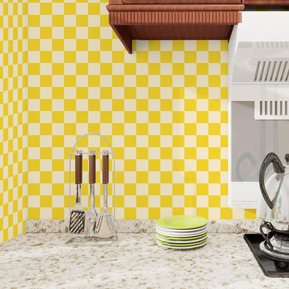 CAX Checkered Peel and Stick Wallpaper Checkerboard Wallpaper 17.3''x 120'' Yellow Mosaic Checkered Contact Paper Modern Self-Adhesive Vinyl Removable Wall Paper for Shelf Liner,Classroom,Cabinets
