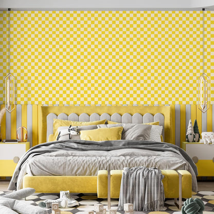 CAX Checkered Peel and Stick Wallpaper Checkerboard Wallpaper 17.3''x 120'' Yellow Mosaic Checkered Contact Paper Modern Self-Adhesive Vinyl Removable Wall Paper for Shelf Liner,Classroom,Cabinets