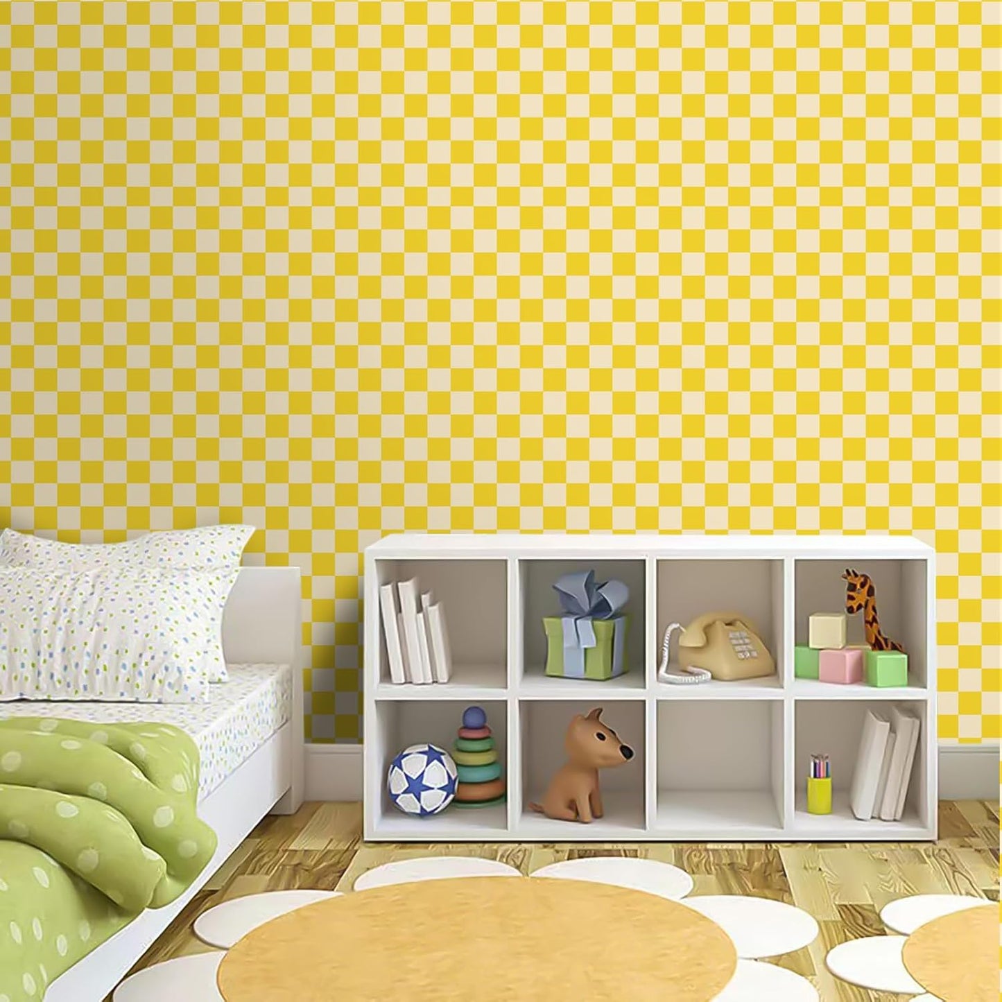CAX Checkered Peel and Stick Wallpaper Checkerboard Wallpaper 17.3''x 120'' Yellow Mosaic Checkered Contact Paper Modern Self-Adhesive Vinyl Removable Wall Paper for Shelf Liner,Classroom,Cabinets