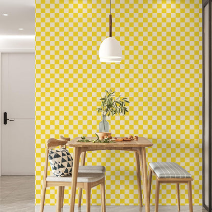 CAX Checkered Peel and Stick Wallpaper Checkerboard Wallpaper 17.3''x 120'' Yellow Mosaic Checkered Contact Paper Modern Self-Adhesive Vinyl Removable Wall Paper for Shelf Liner,Classroom,Cabinets