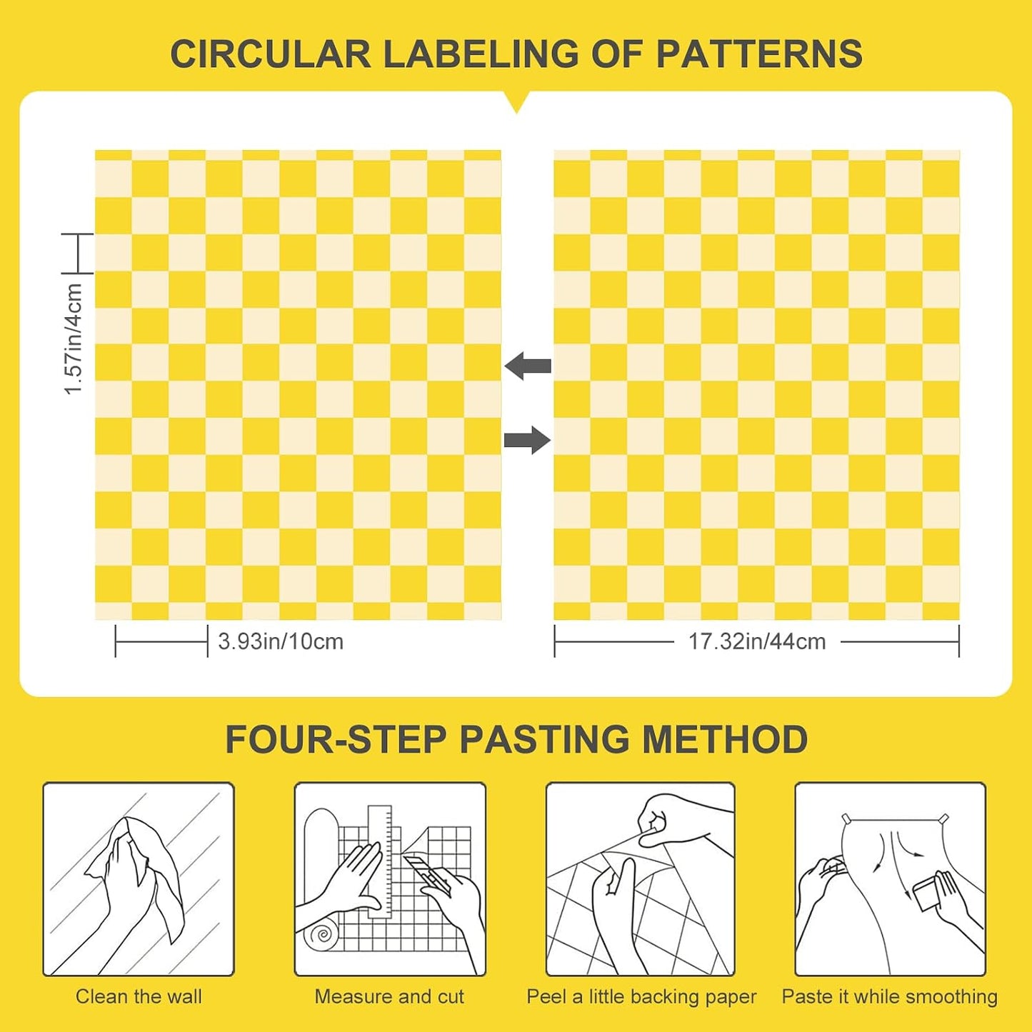 CAX Checkered Peel and Stick Wallpaper Checkerboard Wallpaper 17.3''x 120'' Yellow Mosaic Checkered Contact Paper Modern Self-Adhesive Vinyl Removable Wall Paper for Shelf Liner,Classroom,Cabinets