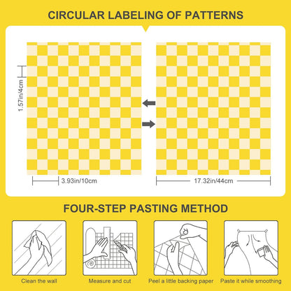 CAX Checkered Peel and Stick Wallpaper Checkerboard Wallpaper 17.3''x 120'' Yellow Mosaic Checkered Contact Paper Modern Self-Adhesive Vinyl Removable Wall Paper for Shelf Liner,Classroom,Cabinets