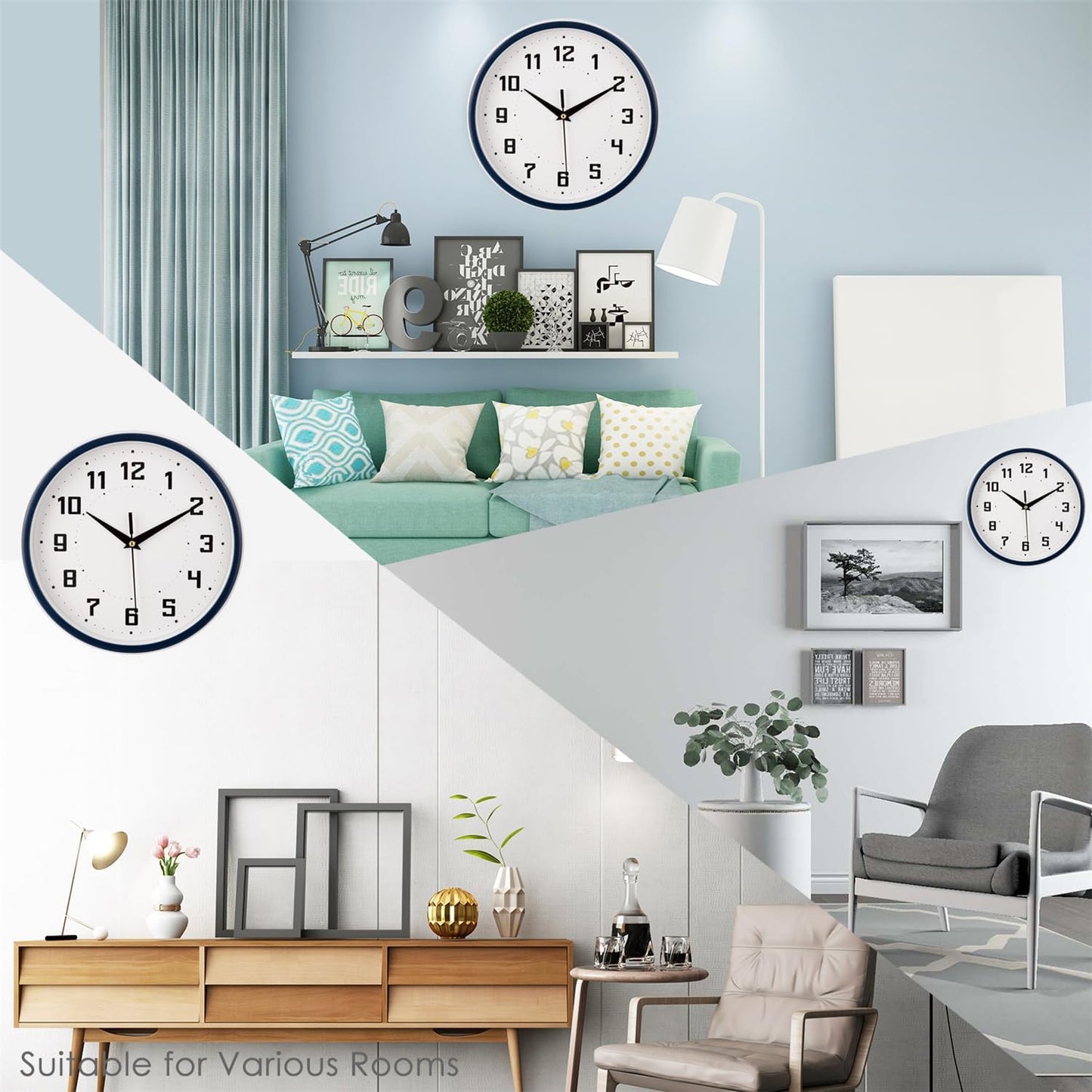 Silent Round Wall Clock Kitchen 9 Inch Modern Style Non-Ticking Decorative Bedroom Office Study Room Kitchen Wall Clock- Lemon Yellow