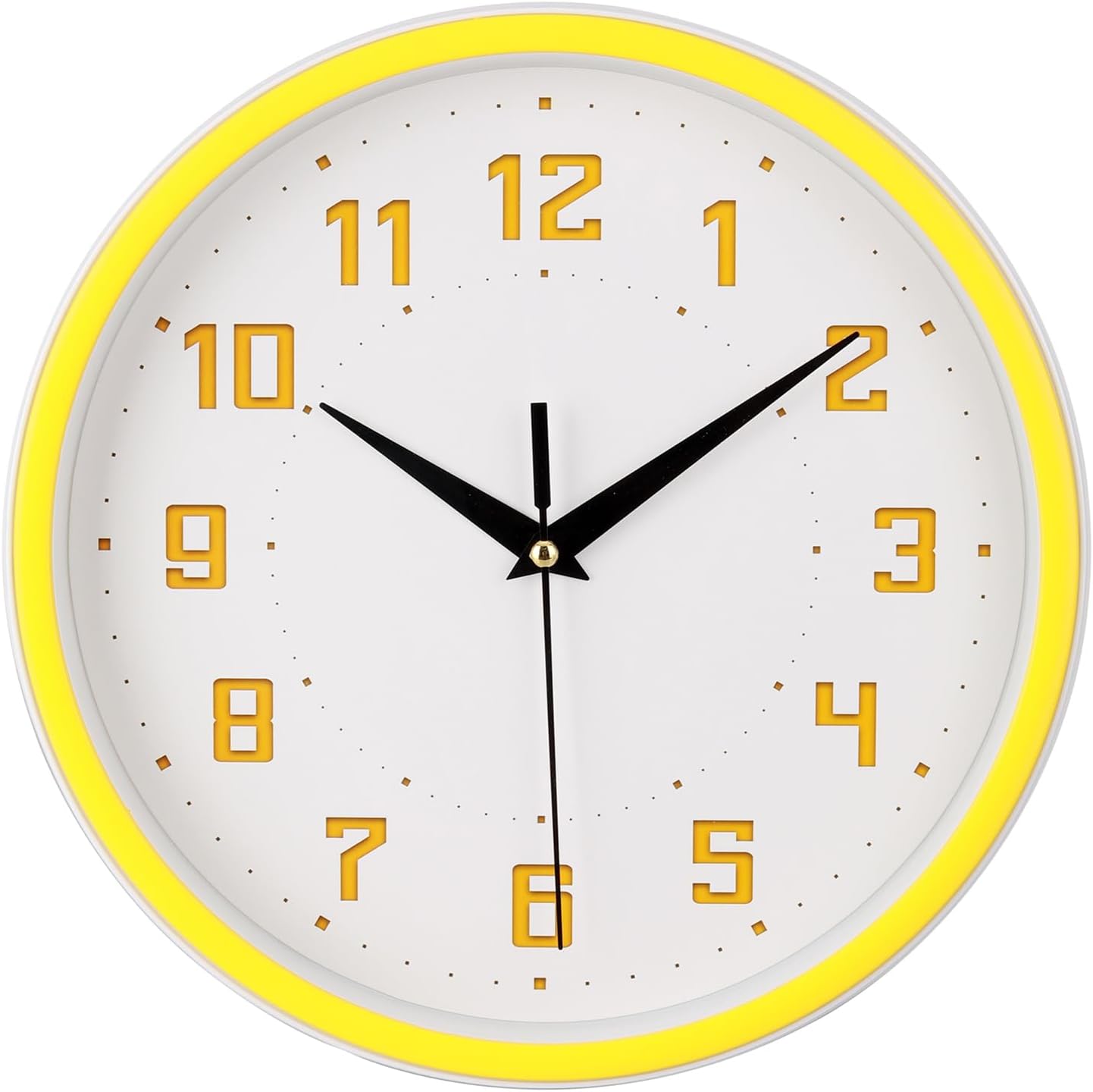 Silent Round Wall Clock Kitchen 9 Inch Modern Style Non-Ticking Decorative Bedroom Office Study Room Kitchen Wall Clock- Lemon Yellow