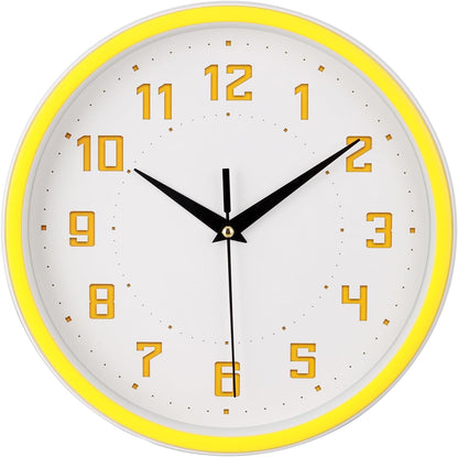 Silent Round Wall Clock Kitchen 9 Inch Modern Style Non-Ticking Decorative Bedroom Office Study Room Kitchen Wall Clock- Lemon Yellow