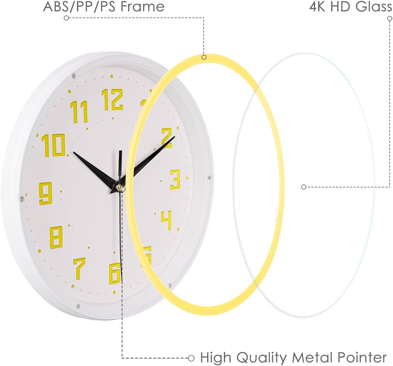 Silent Round Wall Clock Kitchen 9 Inch Modern Style Non-Ticking Decorative Bedroom Office Study Room Kitchen Wall Clock- Lemon Yellow