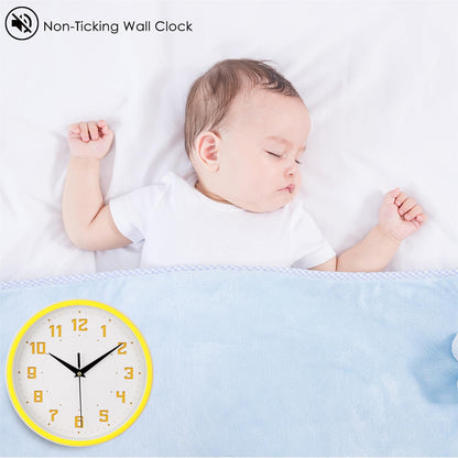 Silent Round Wall Clock Kitchen 9 Inch Modern Style Non-Ticking Decorative Bedroom Office Study Room Kitchen Wall Clock- Lemon Yellow