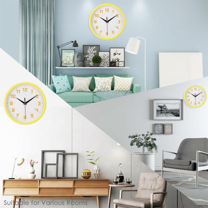 Silent Round Wall Clock Kitchen 9 Inch Modern Style Non-Ticking Decorative Bedroom Office Study Room Kitchen Wall Clock- Lemon Yellow