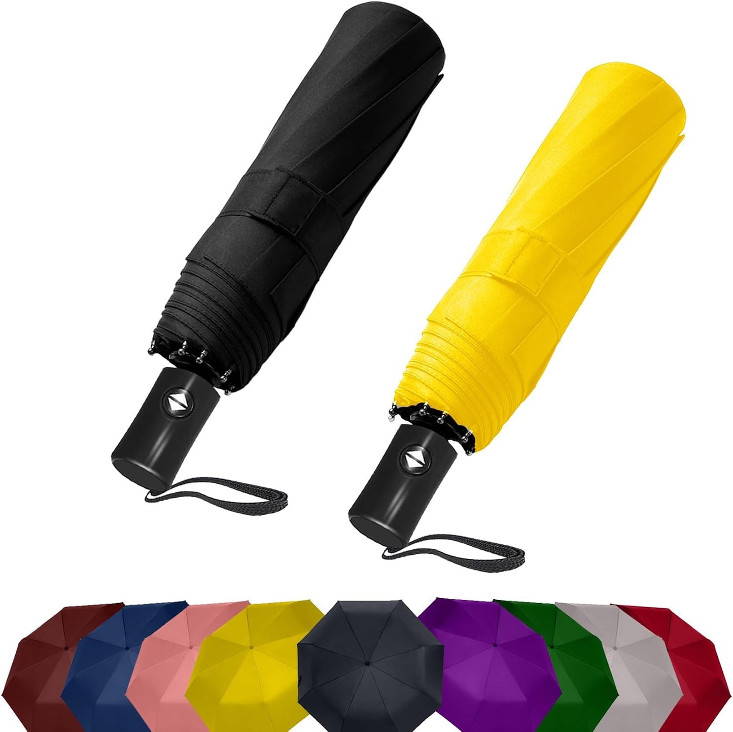 Two Packs Auto Open & Close Small Travel Umbrella for Backpack-Umbrellas for Rain, Windproof Lightweight Strong Mini Portable Umbrellas for Men and Women.(Black & Yellow, 2 Pack)