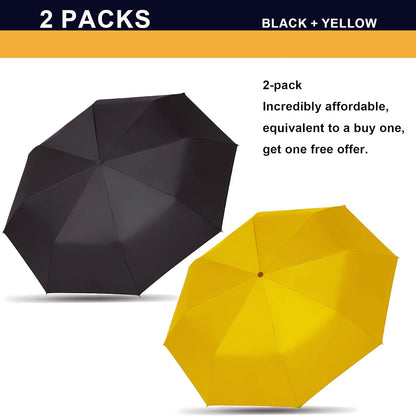 Two Packs Auto Open & Close Small Travel Umbrella for Backpack-Umbrellas for Rain, Windproof Lightweight Strong Mini Portable Umbrellas for Men and Women.(Black & Yellow, 2 Pack)