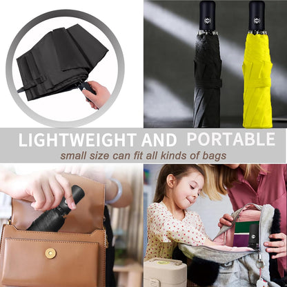 Two Packs Auto Open & Close Small Travel Umbrella for Backpack-Umbrellas for Rain, Windproof Lightweight Strong Mini Portable Umbrellas for Men and Women.(Black & Yellow, 2 Pack)