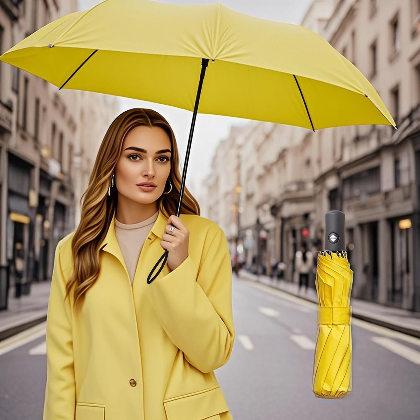Two Packs Auto Open & Close Small Travel Umbrella for Backpack-Umbrellas for Rain, Windproof Lightweight Strong Mini Portable Umbrellas for Men and Women.(Black & Yellow, 2 Pack)
