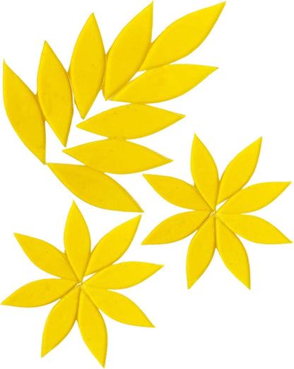 200g Flower Petal Stained Glass Tiles for Craft, 2inch Leaf Mosaic Tiles Pieces Kit for DIY Coaster Trivet Planter Mirror Lamp House Number Home Decorations (Yellow)