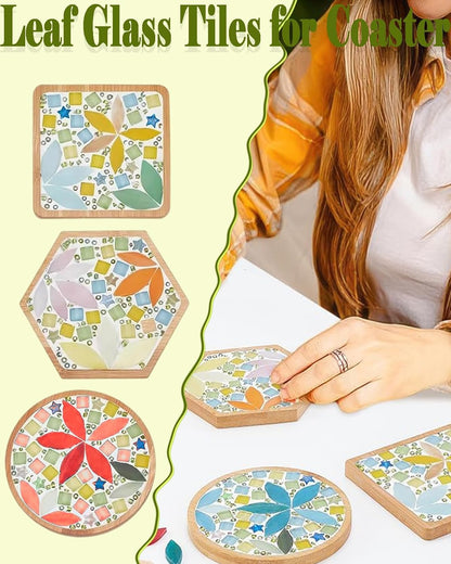 200g Flower Petal Stained Glass Tiles for Craft, 2inch Leaf Mosaic Tiles Pieces Kit for DIY Coaster Trivet Planter Mirror Lamp House Number Home Decorations (Yellow)