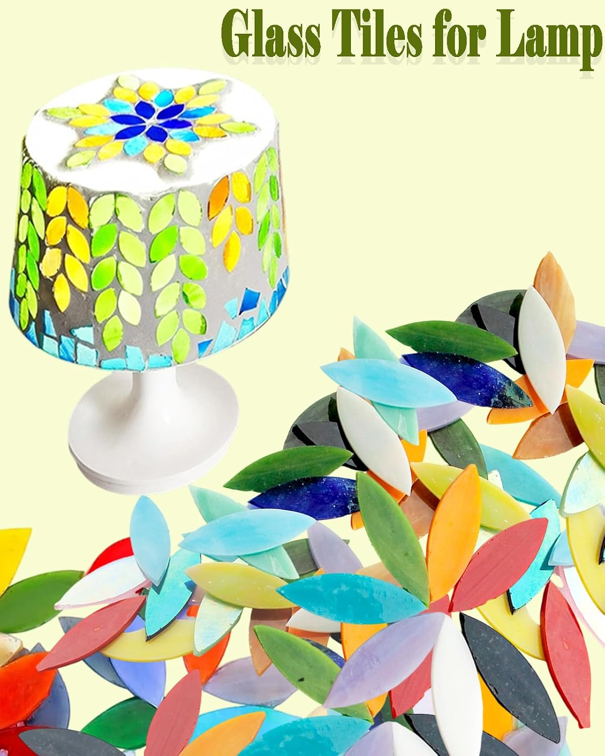 200g Flower Petal Stained Glass Tiles for Craft, 2inch Leaf Mosaic Tiles Pieces Kit for DIY Coaster Trivet Planter Mirror Lamp House Number Home Decorations (Yellow)