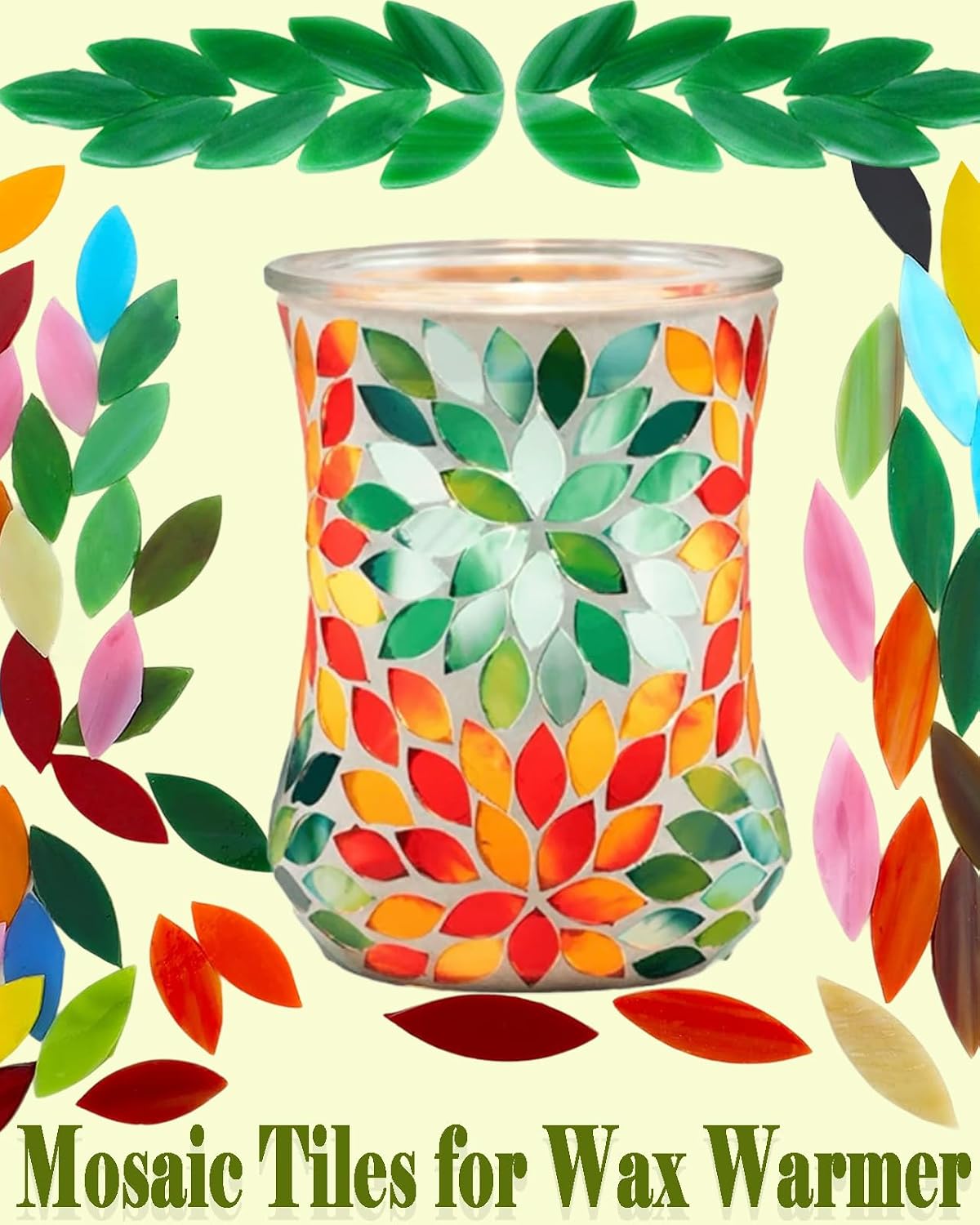 200g Flower Petal Stained Glass Tiles for Craft, 2inch Leaf Mosaic Tiles Pieces Kit for DIY Coaster Trivet Planter Mirror Lamp House Number Home Decorations (Yellow)