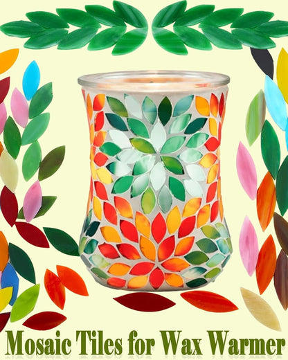 200g Flower Petal Stained Glass Tiles for Craft, 2inch Leaf Mosaic Tiles Pieces Kit for DIY Coaster Trivet Planter Mirror Lamp House Number Home Decorations (Yellow)